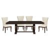 Modern Traditional 5pc Dining Set Table with Extension Leaf and 4 Upholstered Chairs Dark Cherry Finish Wooden Kitchen Dining Furniture